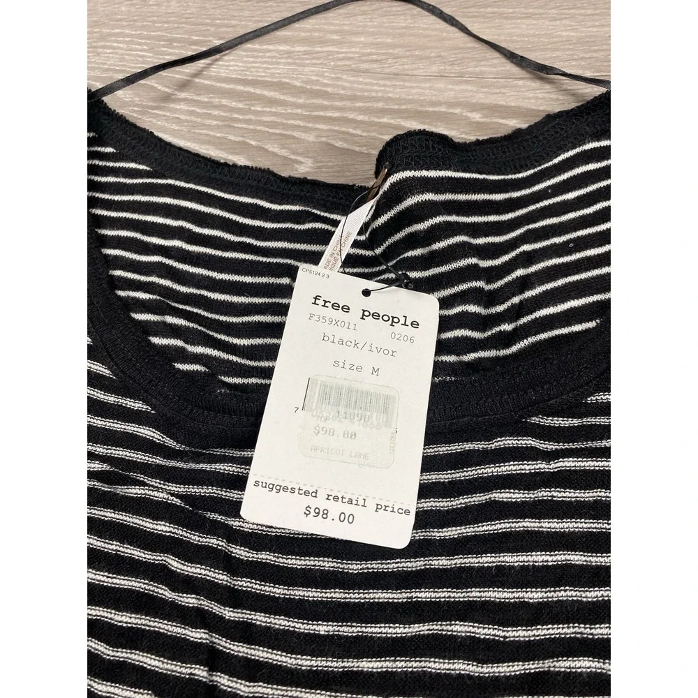 Free People Women's‎ Love Me Do Striped Linen Blend Pullover Side Lace Top M New